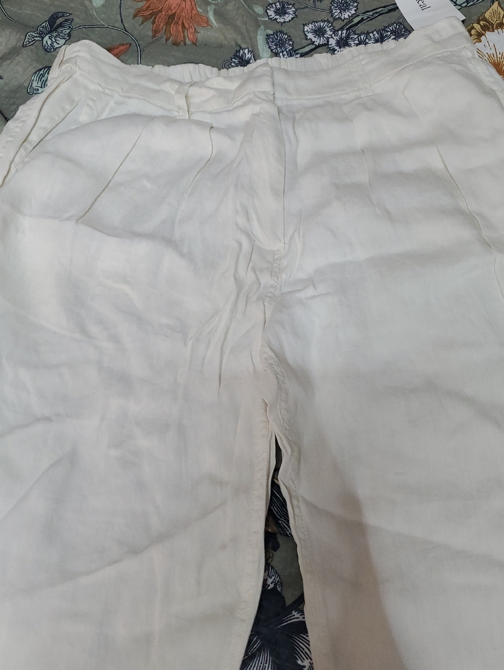 Women’s Cropped White Linen-Blend Ankle Pants
